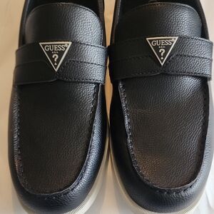 GUESS Black Men’s Slip-On Loafers with Logo Accent